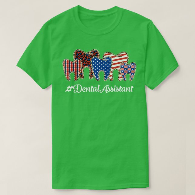 Leopard Plaid Tooth Teeth Dental Assistant 4th Of  T-Shirt (Design Front)