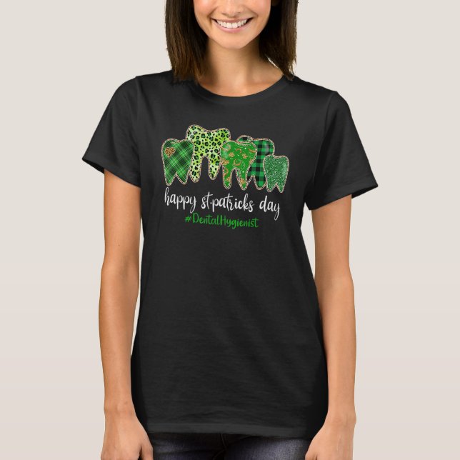Leopard Plaid Tooth Teeth Dental Hygienist St Patr T-Shirt (Front)