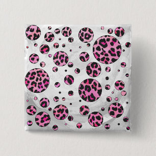 Leopard Polka Dot Black and Hot Pink Print 15 Cm Square Badge