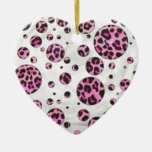Leopard Polka Dot Black and Hot Pink Print Ceramic Tree Decoration