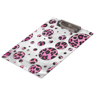 Leopard Polka Dot Black and Hot Pink Print Clipboard
