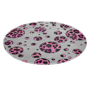 Leopard Polka Dot Black and Hot Pink Print Cutting Board