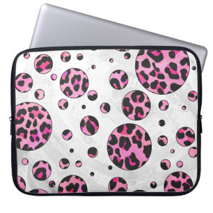 Leopard Polka Dot Black and Hot Pink Print Laptop Sleeve