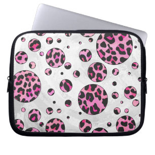 Leopard Polka Dot Black and Hot Pink Print Laptop Sleeve