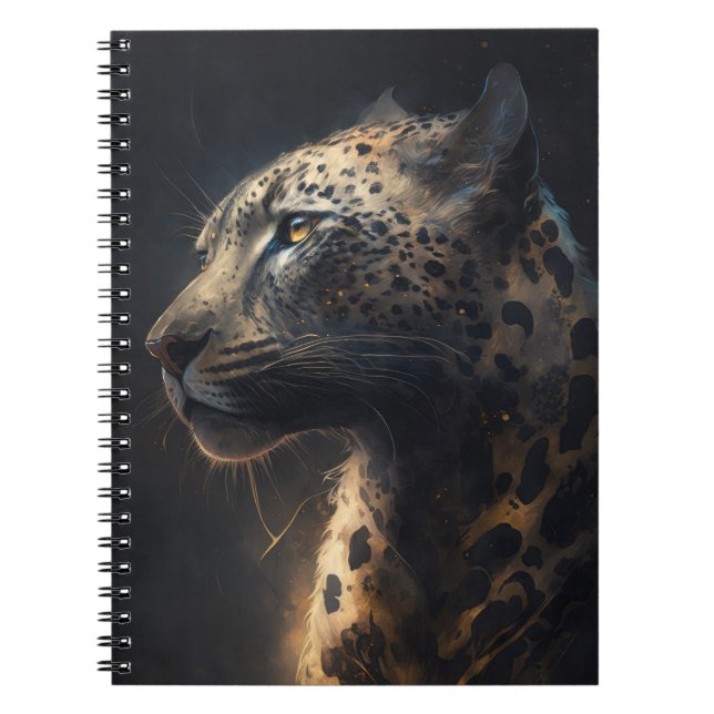 Leopard Portrait Animal Nature Wildlife Dark Paint Notebook (Front)