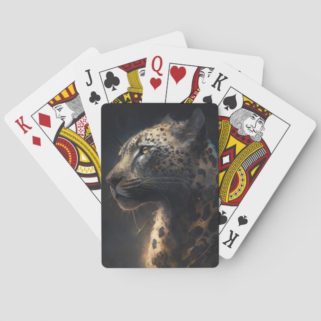 Leopard Portrait Animal Nature Wildlife Dark Paint Playing Cards (Back)