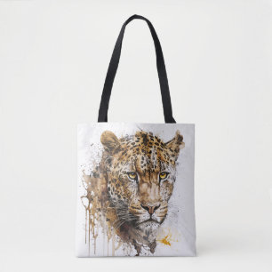 Leopard Portrait Animal Painting Wildlife Outdoors Tote Bag