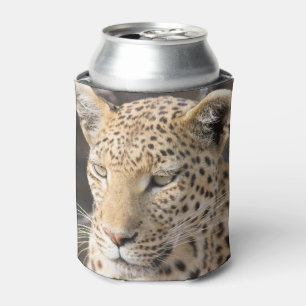 Leopard portrait photo can cooler