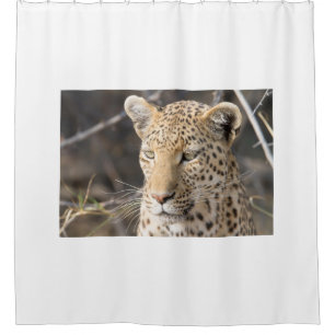 Leopard portrait shower curtain