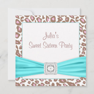 Leopard Posh Pink Teal Diamond Sweet Sixteen Invitation