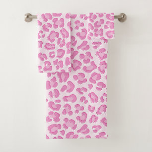 Leopard Preppy Pink Line Bath Towel Set