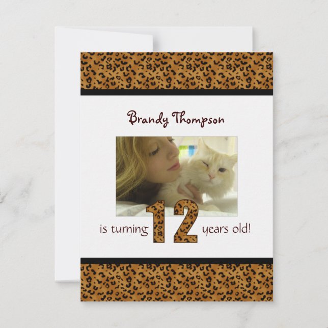 Leopard Print:  12th Birthday Invitation (Front)