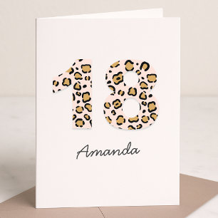 Leopard Print 18 Modern Cute Name 18th Birthday Card