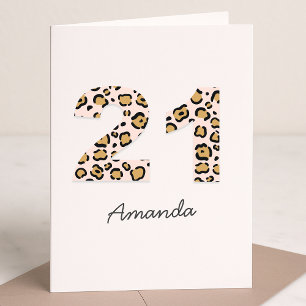 Leopard Print 21 Modern Cute Name 21st Birthday Card