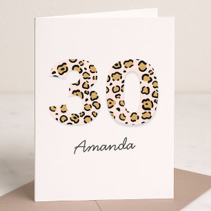Leopard Print 30 Modern Cute Name 30th Birthday Card