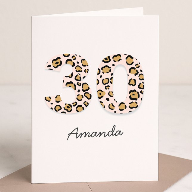 Leopard Print 30 | Modern Cute Name 30th Birthday Card (Creator Uploaded)