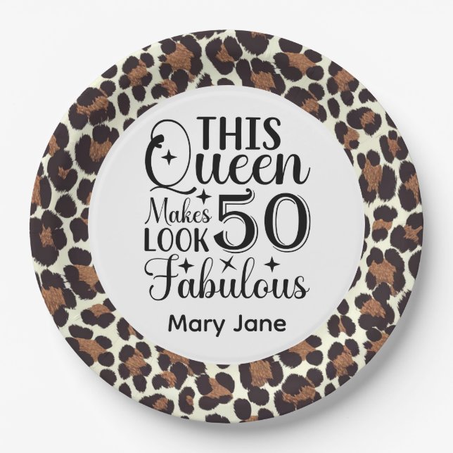 Leopard Print 50th Birthday  Paper Plate (Front)