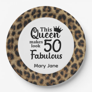 Leopard Print 50th Birthday Paper Plate