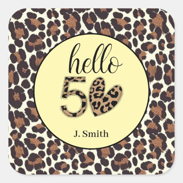 Leopard Print 50th Birthday  Square Sticker (Front)