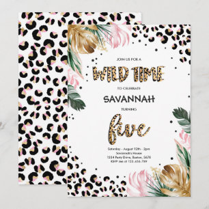 Leopard Print 5th Birthday Safari Jungle Party Invitation