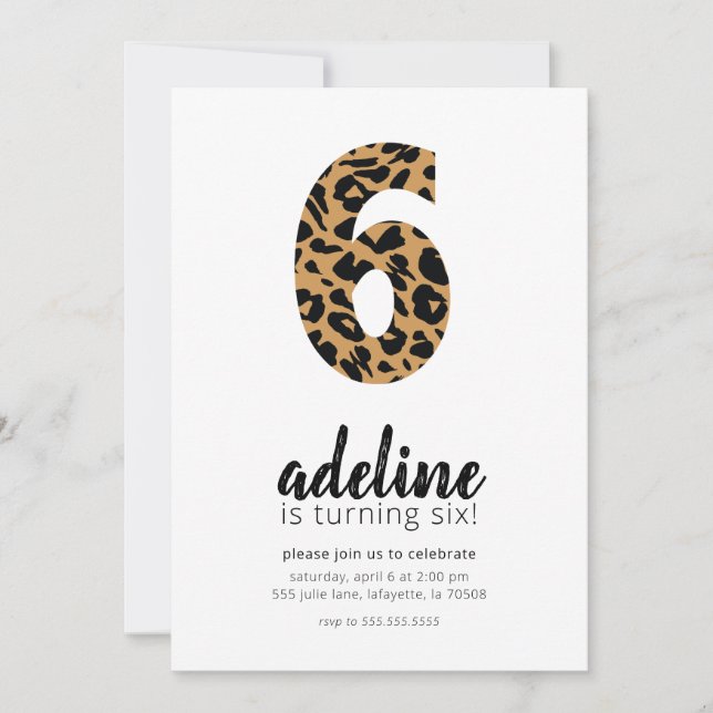 Leopard Print 6th Birthday Party Invitation (Front)