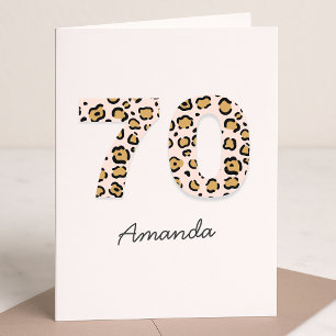 Leopard Print 70   Modern Cute Name 70th Birthday Card