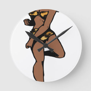 leopard print african pin up round clock