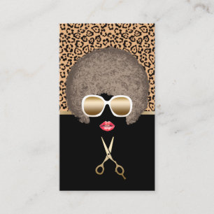 Leopard Print Afro Modern Hair & Beauty Salon Business Card