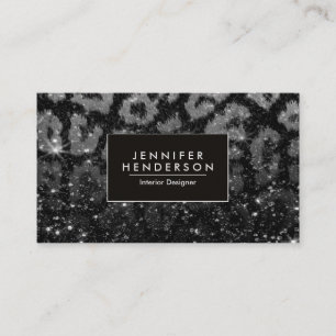 Leopard Print and Black Glitter Business Card