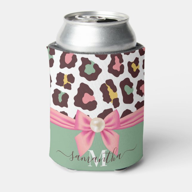 Leopard Print and Bow Can Cooler (Can Back)