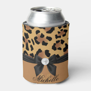 Leopard Print and Bow Can Cooler