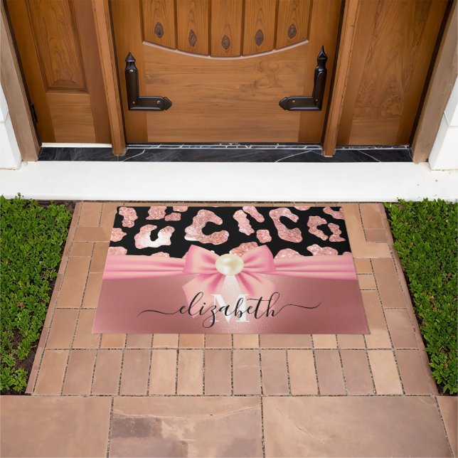 Leopard Print and Bow Doormat (Outdoor)