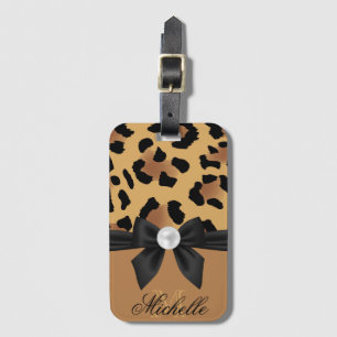 Leopard Print and Bow Luggage Tag