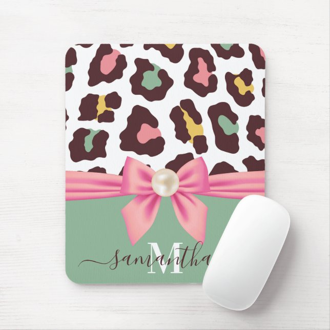 Leopard Print and Bow Mouse Pad (With Mouse)