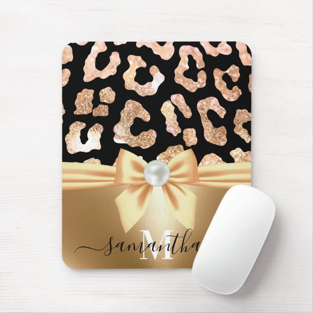 Leopard Print and Bow Mouse Pad (With Mouse)