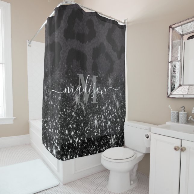 Leopard Print and Glitter Shower Curtain (In Situ)