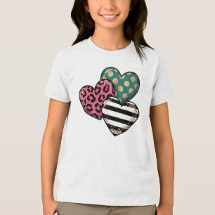 Leopard Print and Gold Hearts Trio Valentine Glam Tri-Blend Shirt