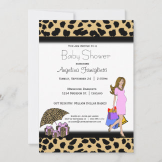 Leopard Print And Pink Shopping Mummy Invitation