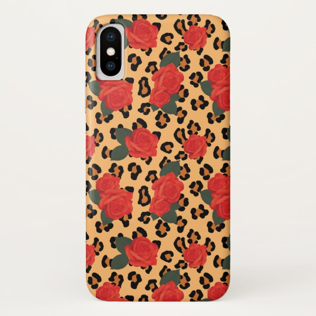 Leopard Print and Roses Tattoo Art iPhone Case (Back)