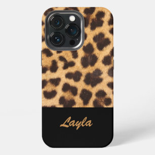 Leopard Print Animal Fur Personalised Name iPhone 13 Pro Case