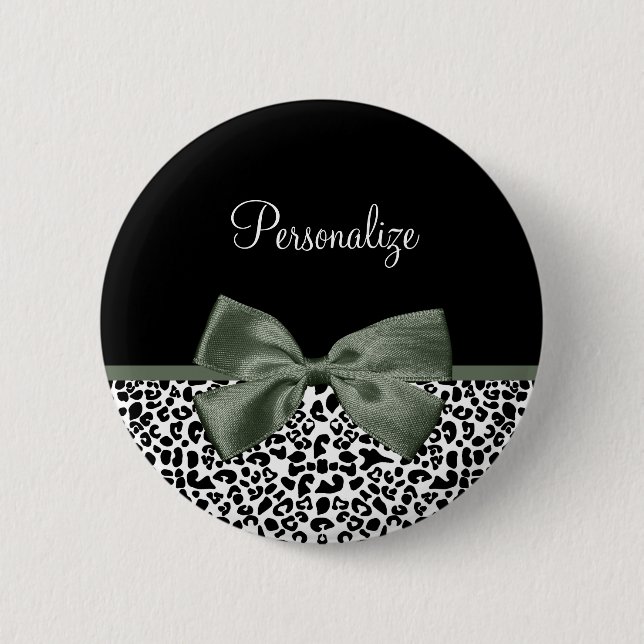 Leopard Print Animal Pattern Dark Green Bow 6 Cm Round Badge (Front)