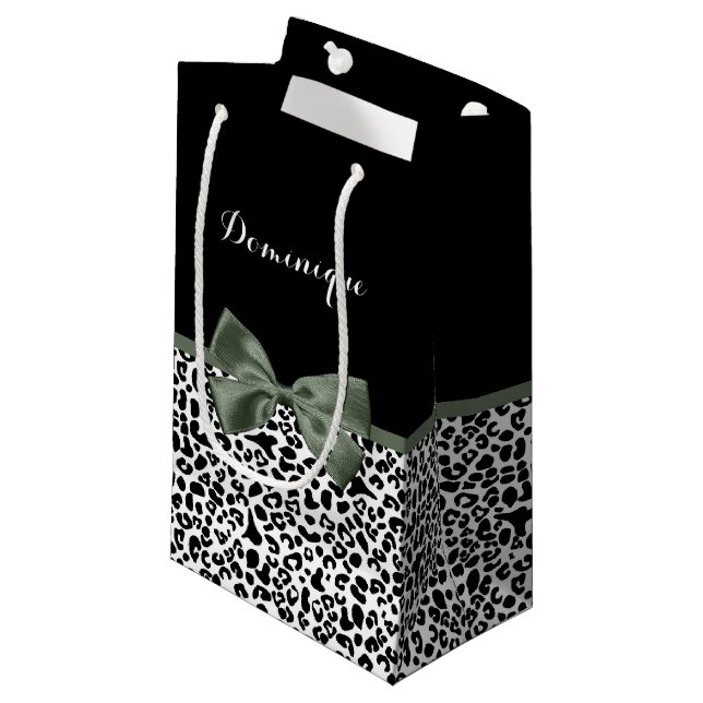 Leopard Print Animal Pattern Dark Green Bow Small Gift Bag (Front Angled)