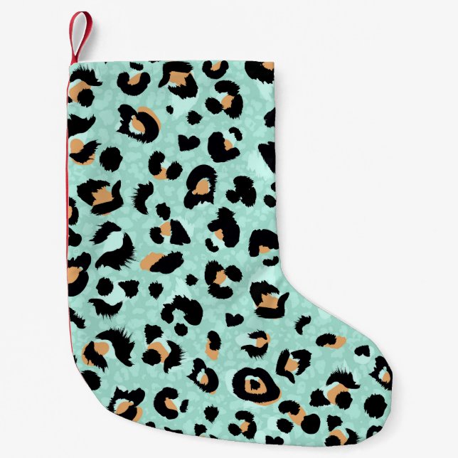 Leopard print, animal pattern small christmas stocking (Front)