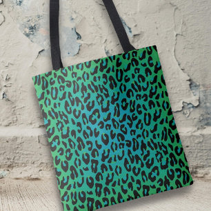 Leopard Print Animal Print Stylish Turquoise Ombre Tote Bag