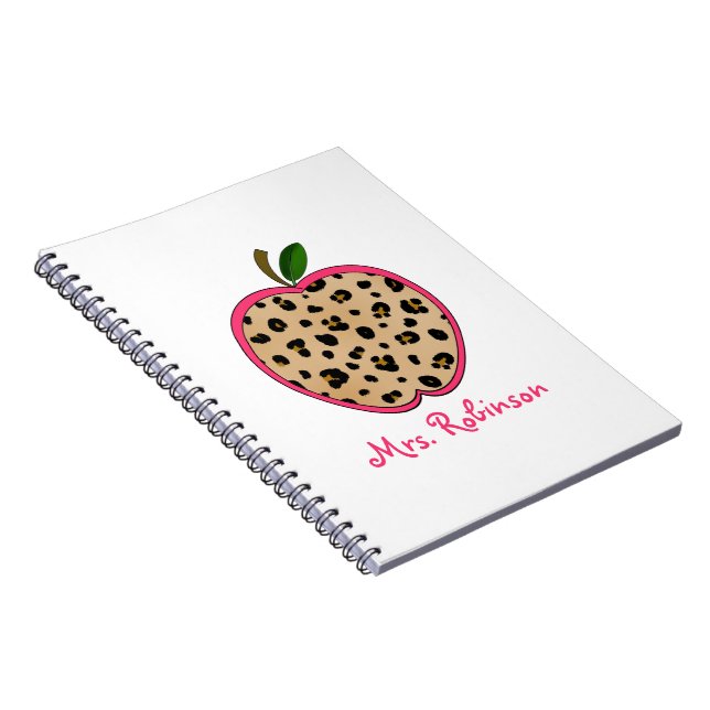 Leopard Print Apple Spiral Notebook For Teachers (Right Side)
