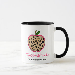 Leopard Print Apple Third Grade Teacher Mug