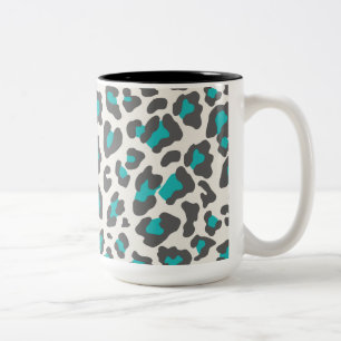 Leopard Print Aqua, Grey, White Two-Tone Coffee Mug