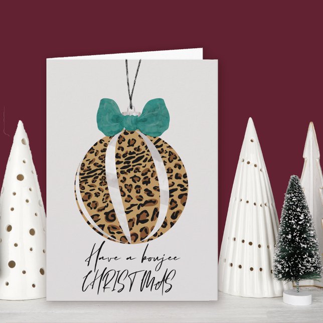 Leopard Print Bauble Green Bow Boujee Christmas Card (Leopard Print Bauble Christmas Card. Buy professionally printed or as printable digital download.)