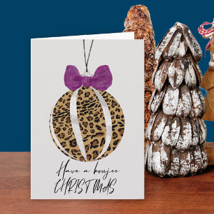 Leopard Print Bauble Purple Bow Boujee Christmas Card