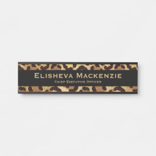 Leopard Print Black and Gold Door Signs for Office